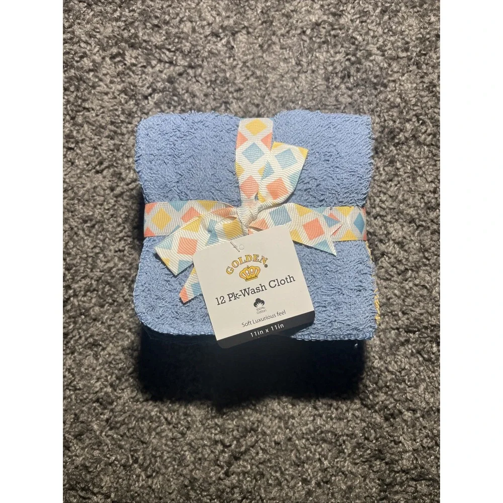 Golden 100%‎ Cotten Wash Cloth Set Of  12. 6 Colors In Set , Ribbon Wrapped